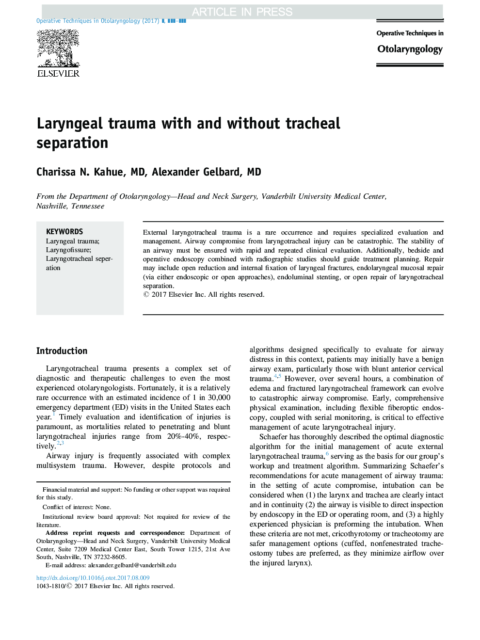 Laryngeal trauma with and without tracheal separation