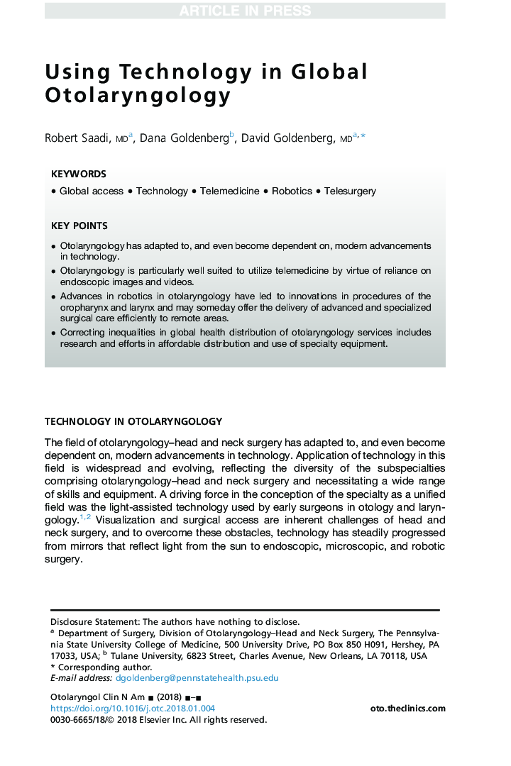 Using Technology in Global Otolaryngology