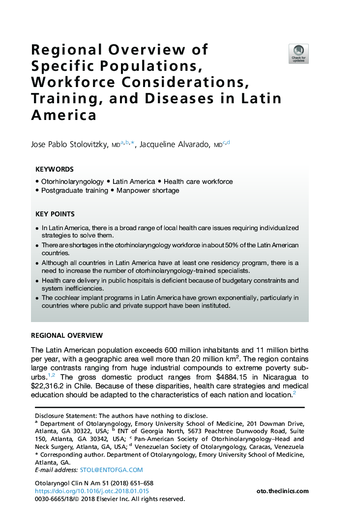 Regional Overview of Specific Populations, Workforce Considerations, Training, and DiseasesÂ inÂ Latin America