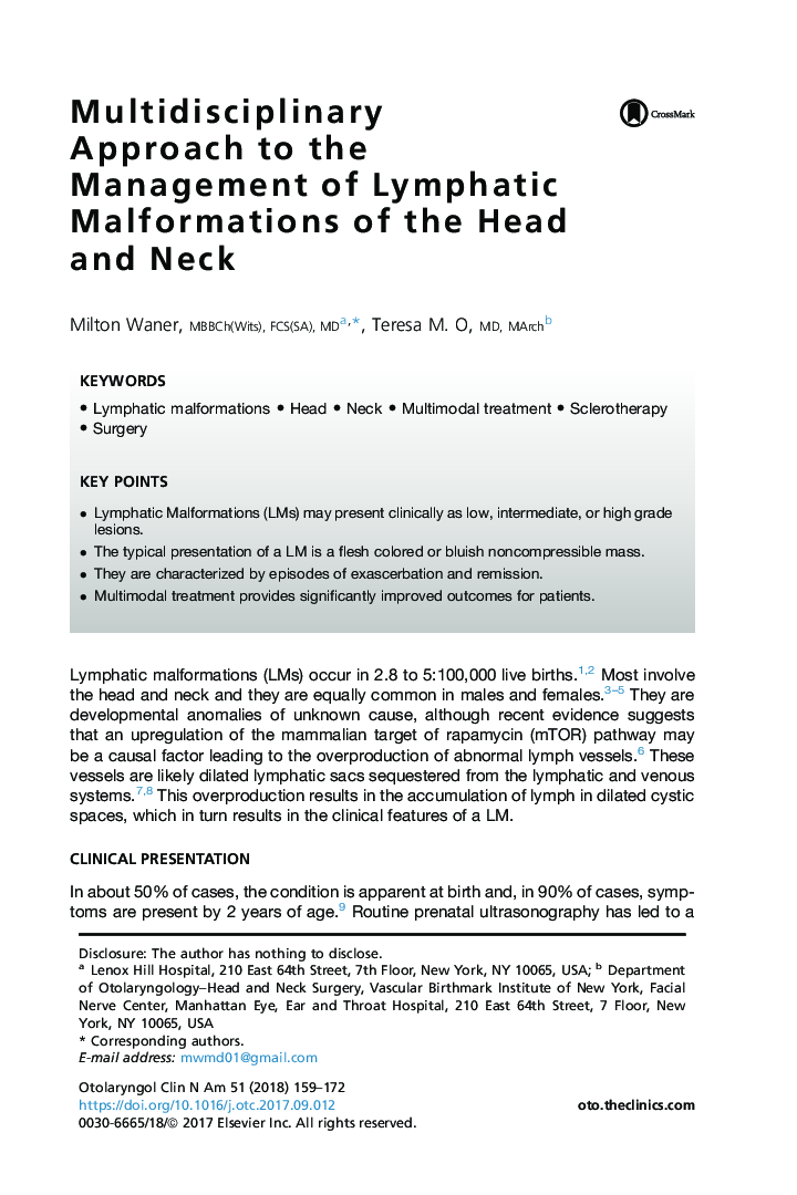 Multidisciplinary Approach to the Management of Lymphatic Malformations of the Head and Neck