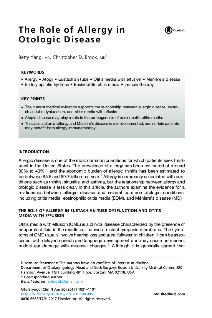 The Role of Allergy in Otologic Disease