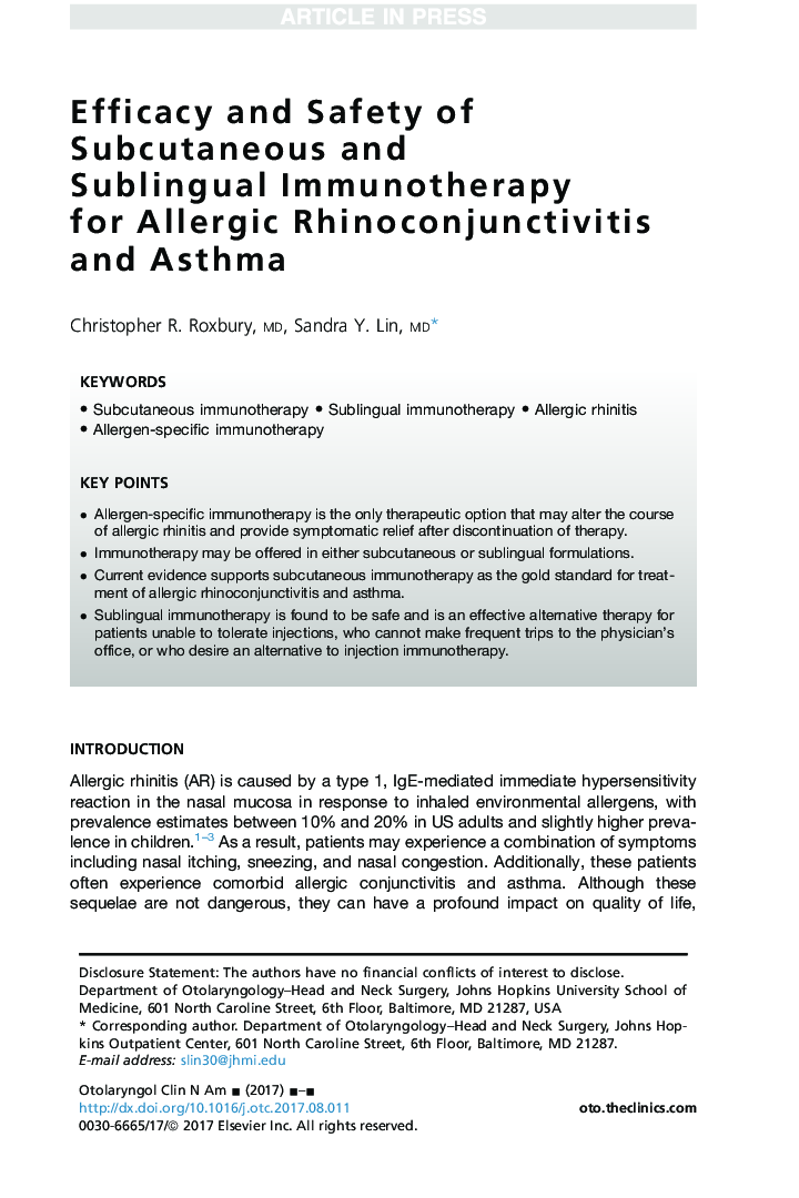 Efficacy and Safety of Subcutaneous and Sublingual Immunotherapy for Allergic Rhinoconjunctivitis and Asthma