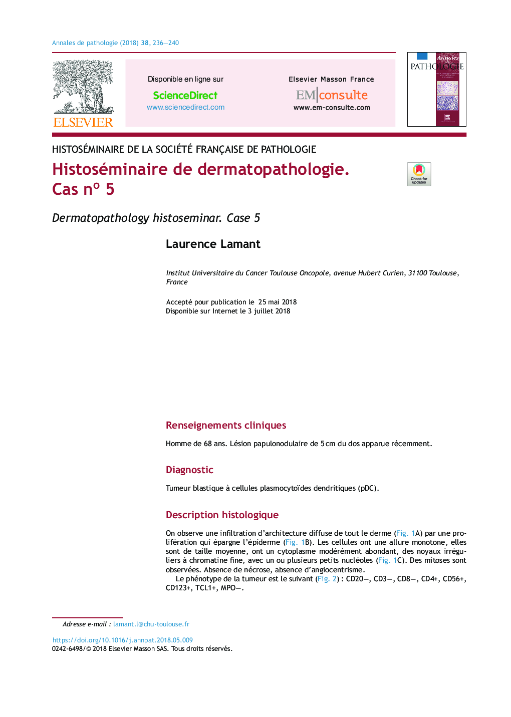 Histoséminaire de dermatopathologie. Cas noÂ 5