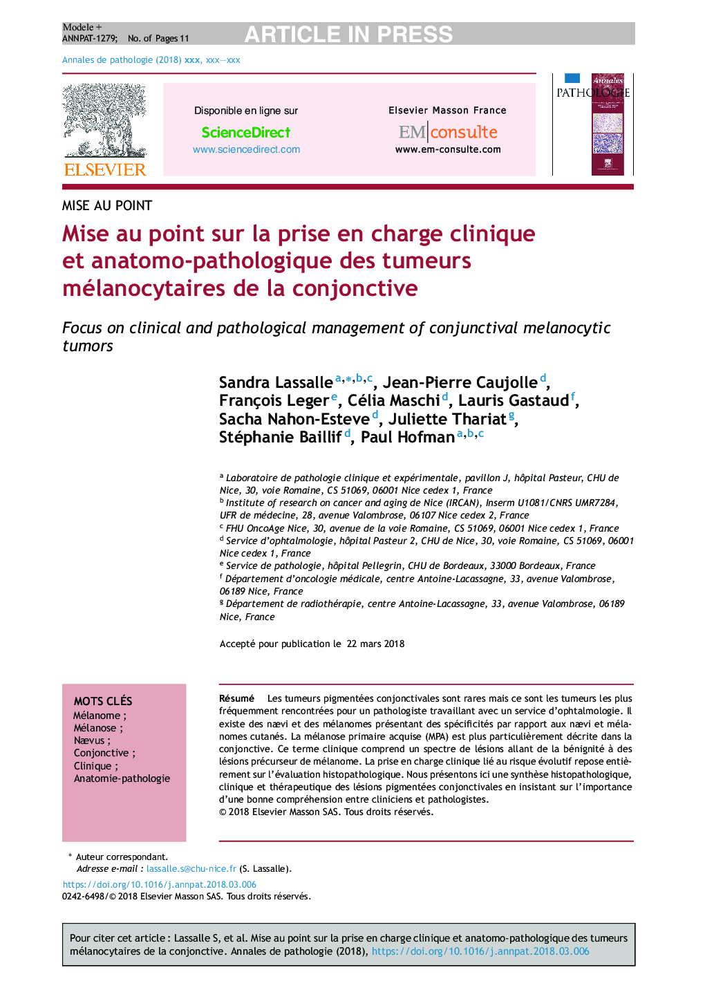 Mise au point sur la prise en charge clinique et anatomo-pathologique des tumeurs mélanocytaires de la conjonctive