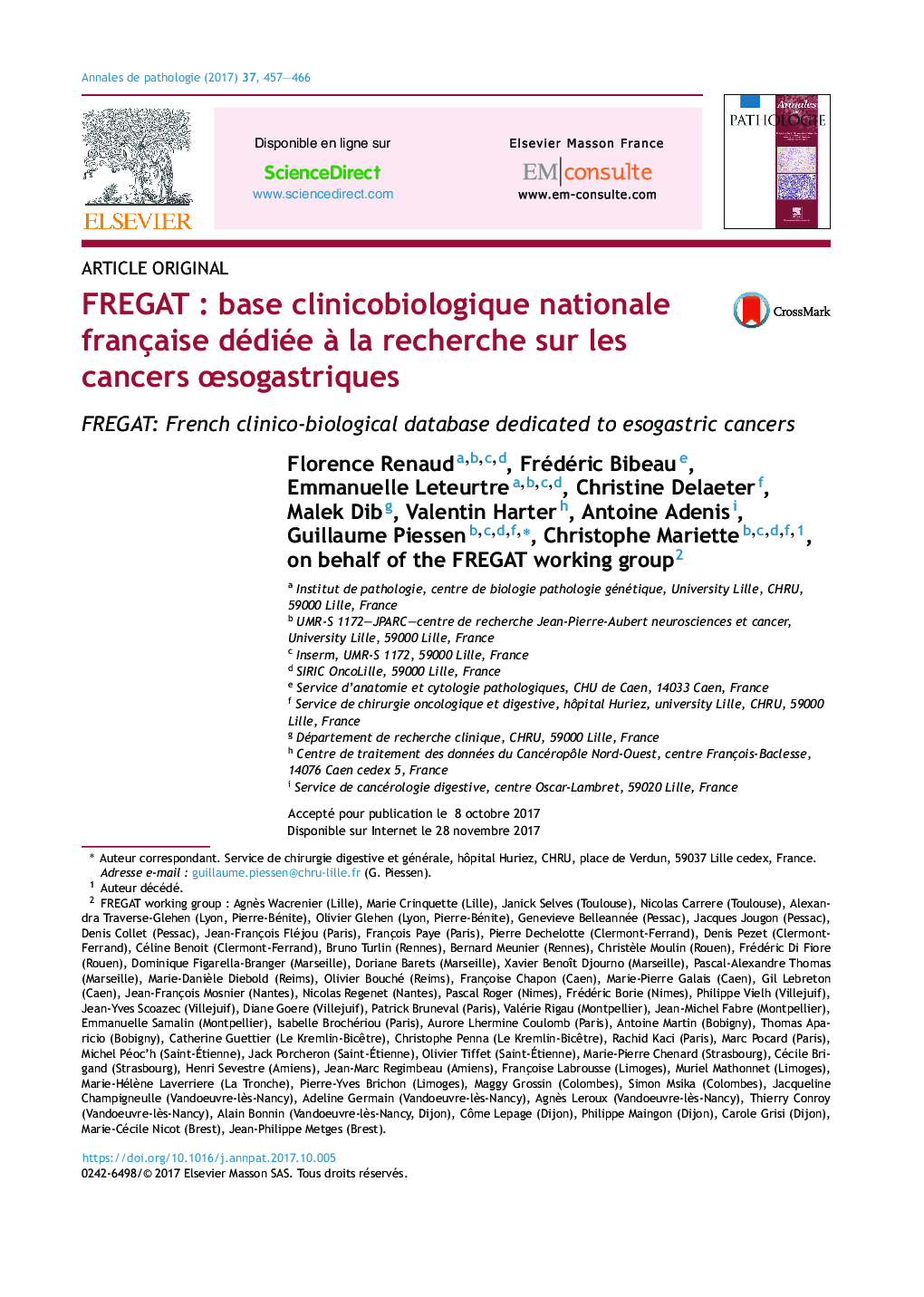 FREGATÂ : base clinicobiologique nationale française dédiée Ã  la recherche sur les cancers Åsogastriques
