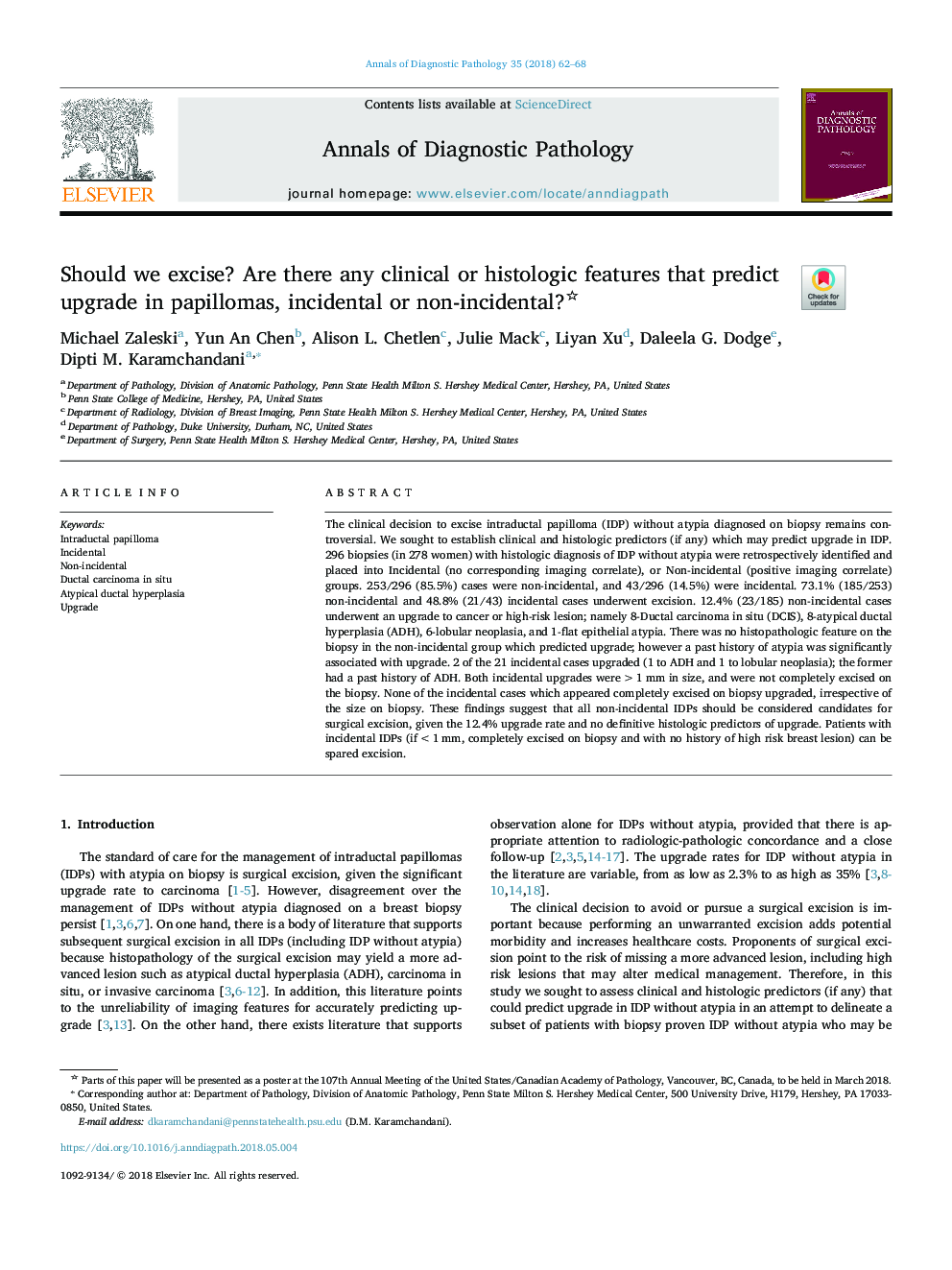 Should we excise? Are there any clinical or histologic features that predict upgrade in papillomas, incidental or non-incidental?