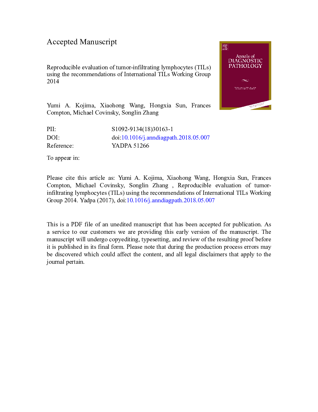 Reproducible evaluation of tumor-infiltrating lymphocytes (TILs) using the recommendations of International TILs Working Group 2014