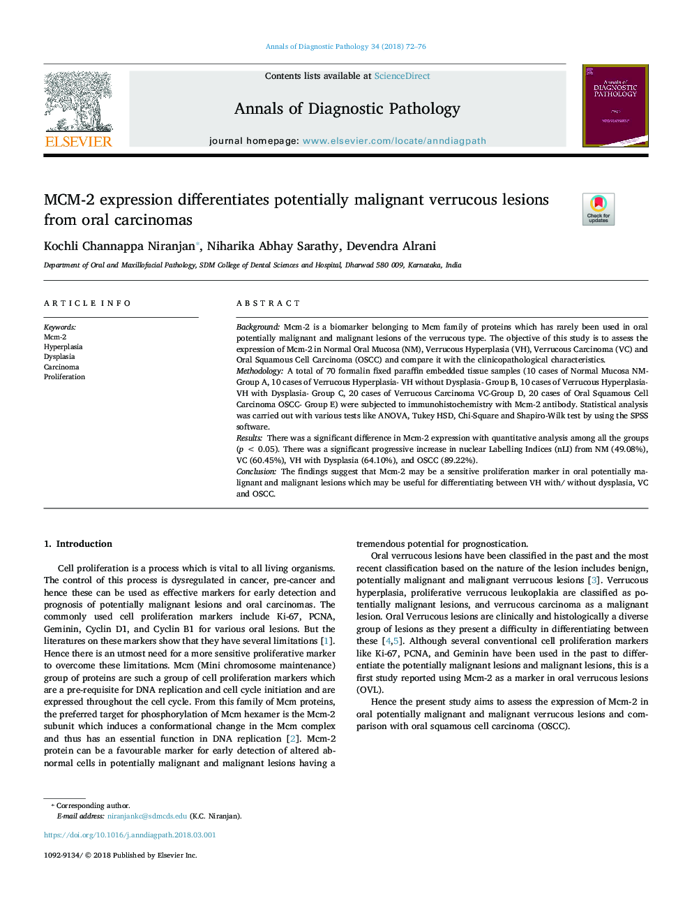 MCM-2 expression differentiates potentially malignant verrucous lesions from oral carcinomas