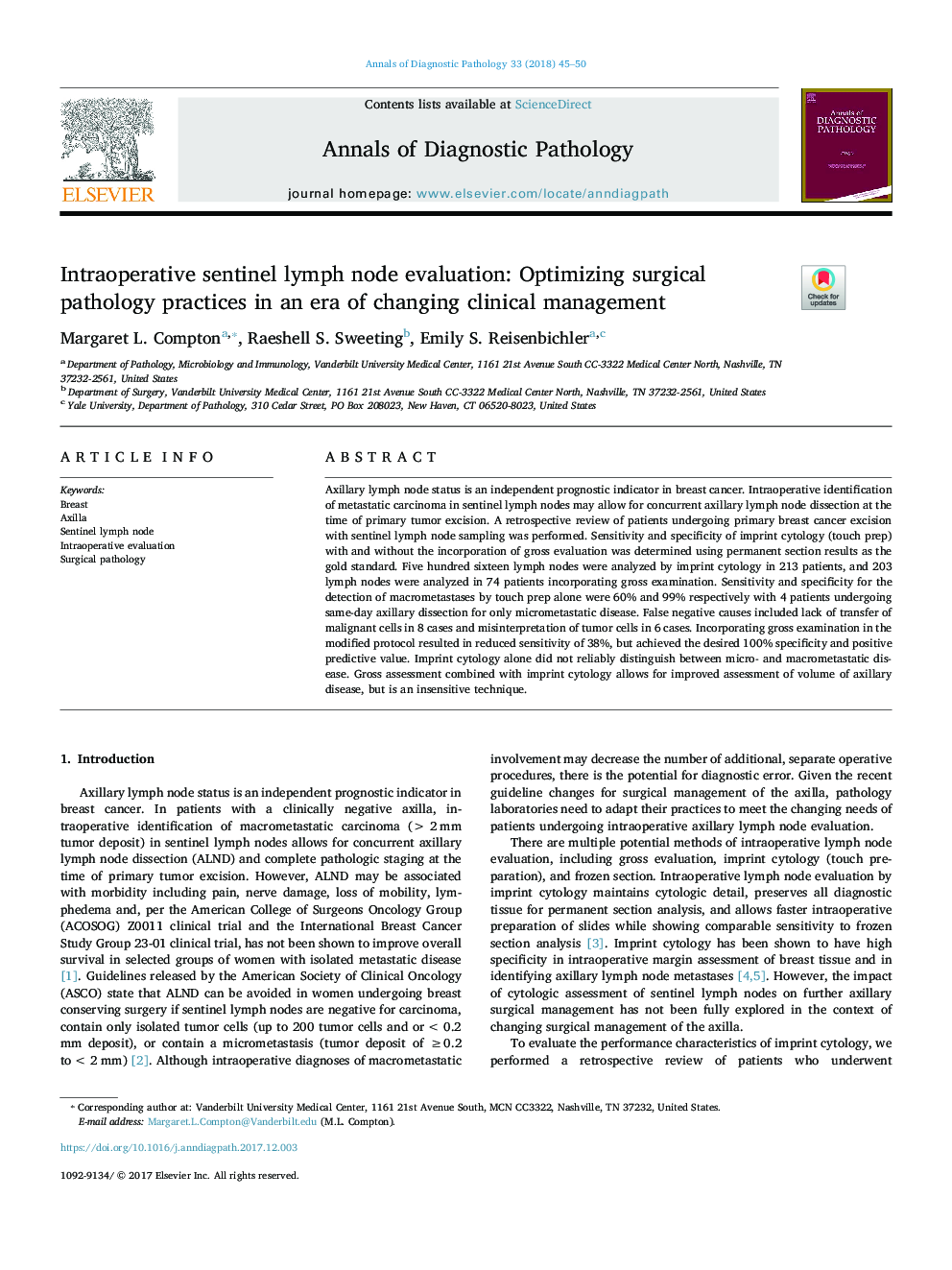 Intraoperative sentinel lymph node evaluation: Optimizing surgical pathology practices in an era of changing clinical management