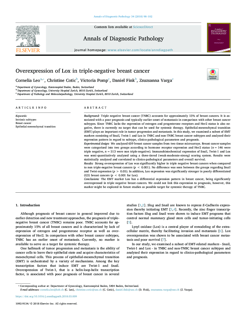 Overexpression of Lox in triple-negative breast cancer