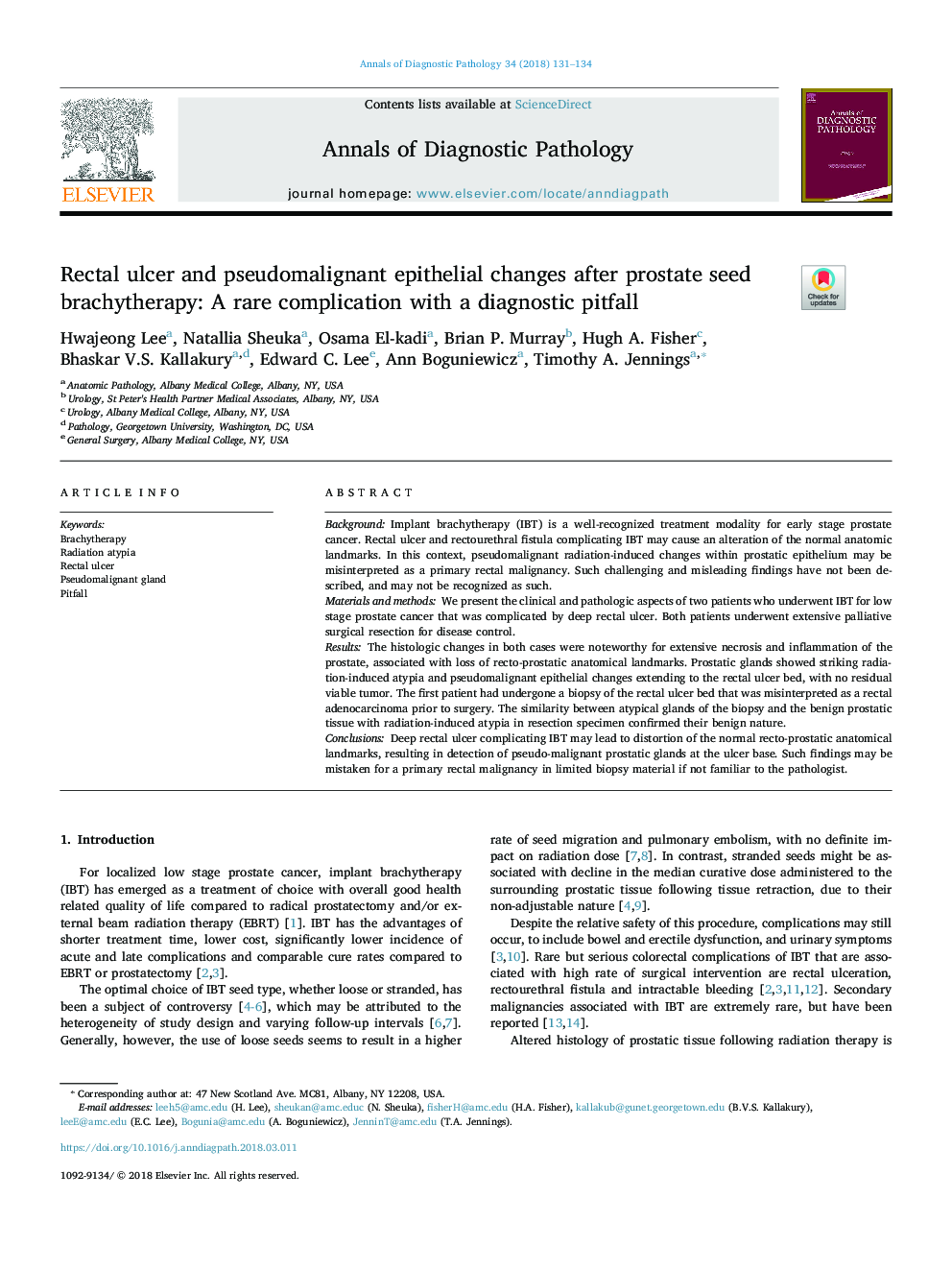 Rectal ulcer and pseudomalignant epithelial changes after prostate seed brachytherapy: A rare complication with a diagnostic pitfall