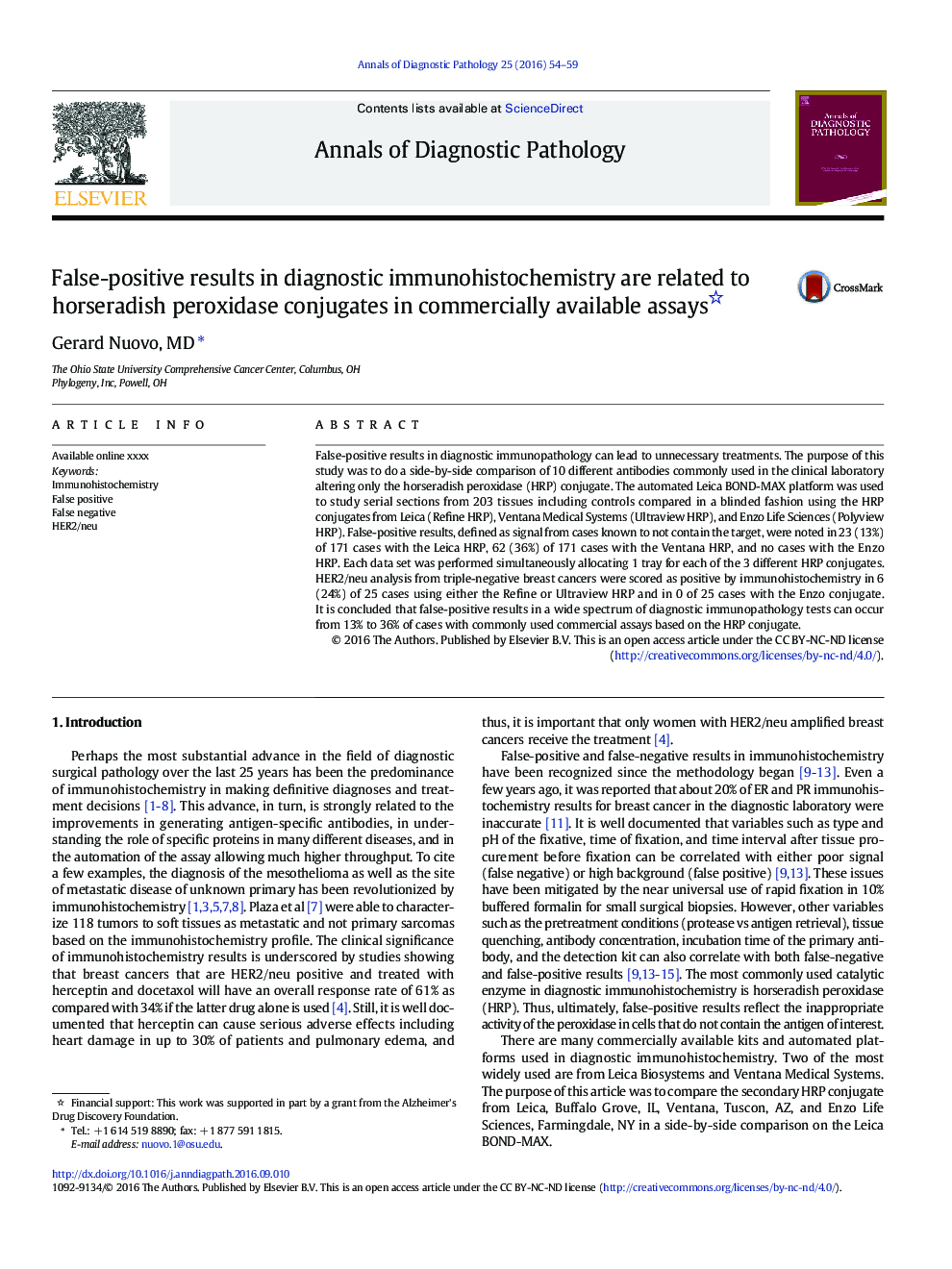 False-positive results in diagnostic immunohistochemistry are related to horseradish peroxidase conjugates in commercially available assays