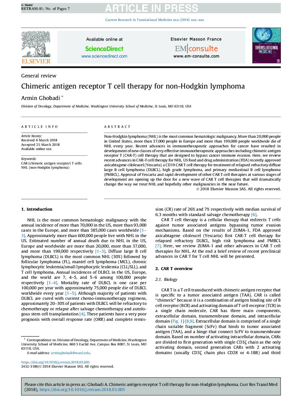 Chimeric antigen receptor T cell therapy for non-Hodgkin lymphoma