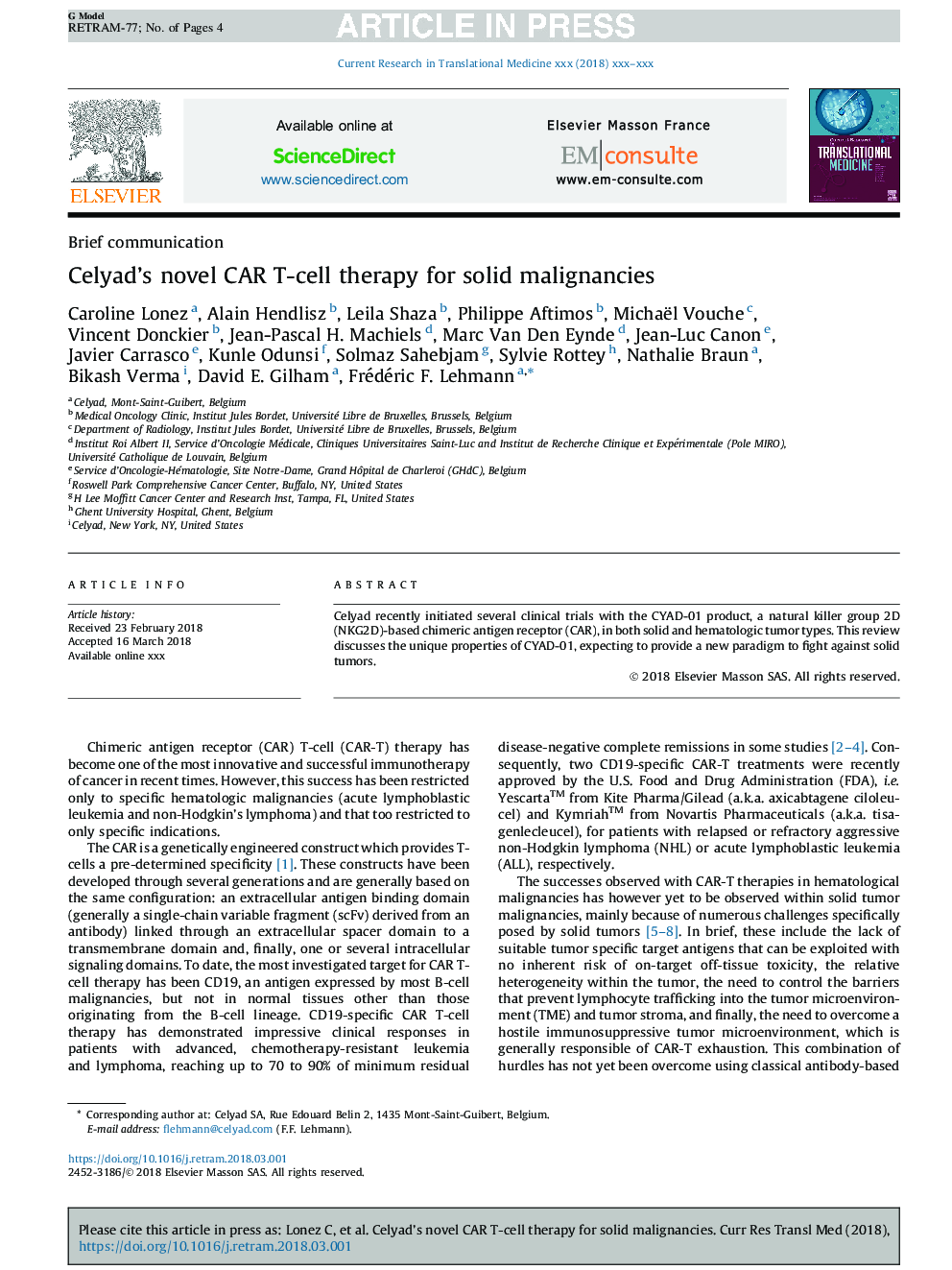 Celyad's novel CAR T-cell therapy for solid malignancies