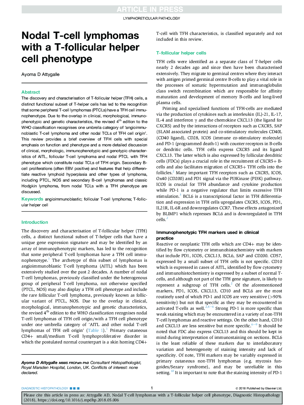 Nodal T-cell lymphomas with a T-follicular helper cell phenotype
