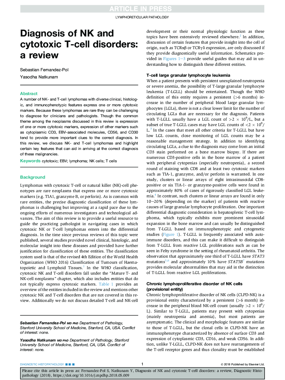 Diagnosis of NK and cytotoxic T-cell disorders: a review