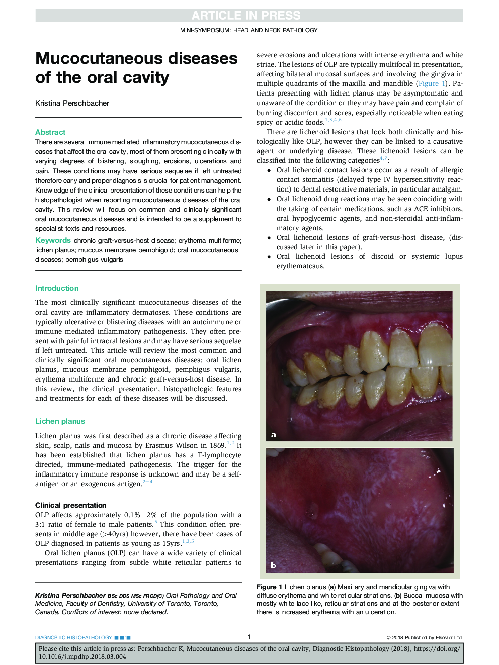 Mucocutaneous diseases of the oral cavity