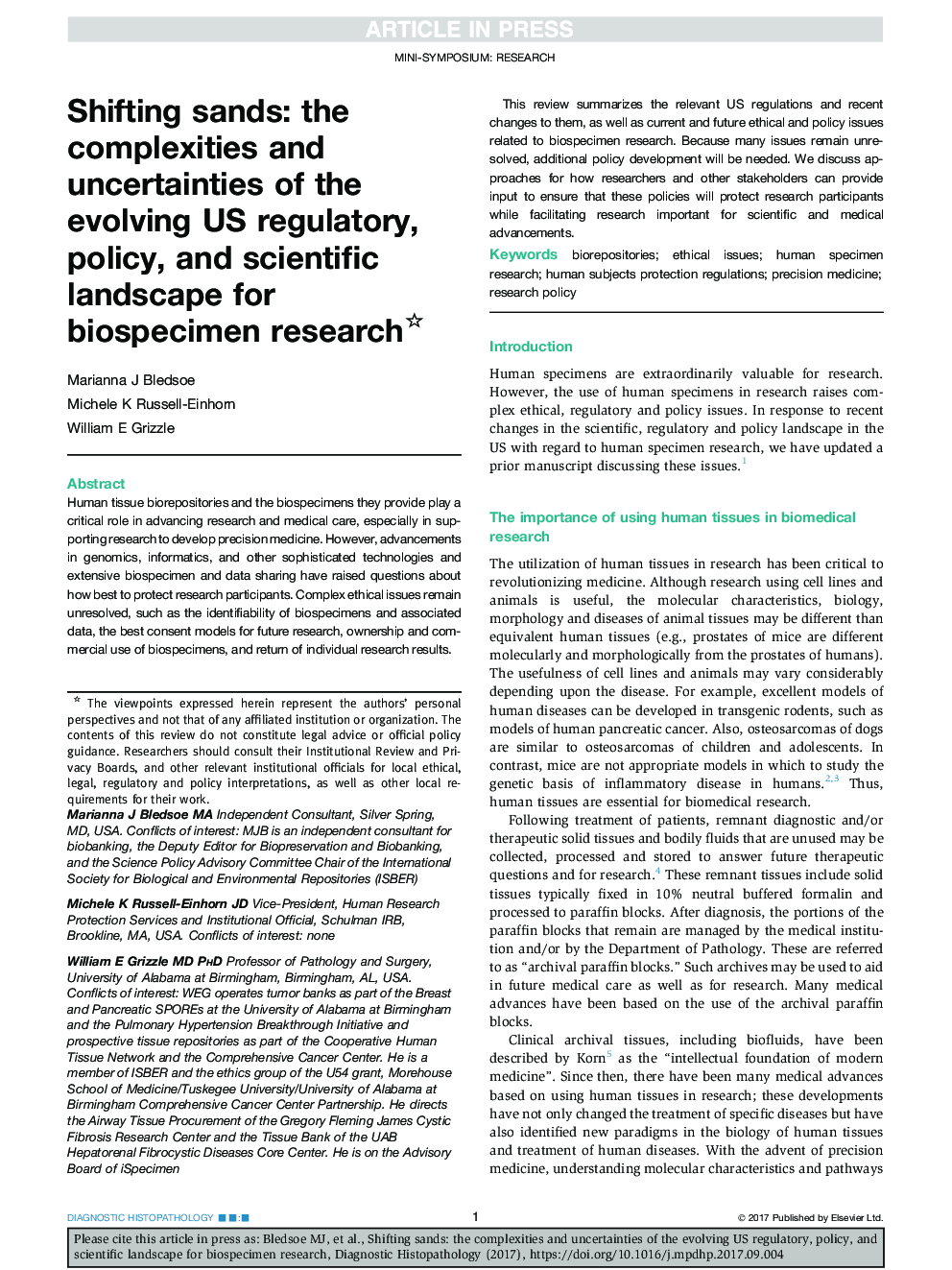 Shifting sands: the complexities and uncertainties of the evolving US regulatory, policy, and scientific landscape for biospecimen research