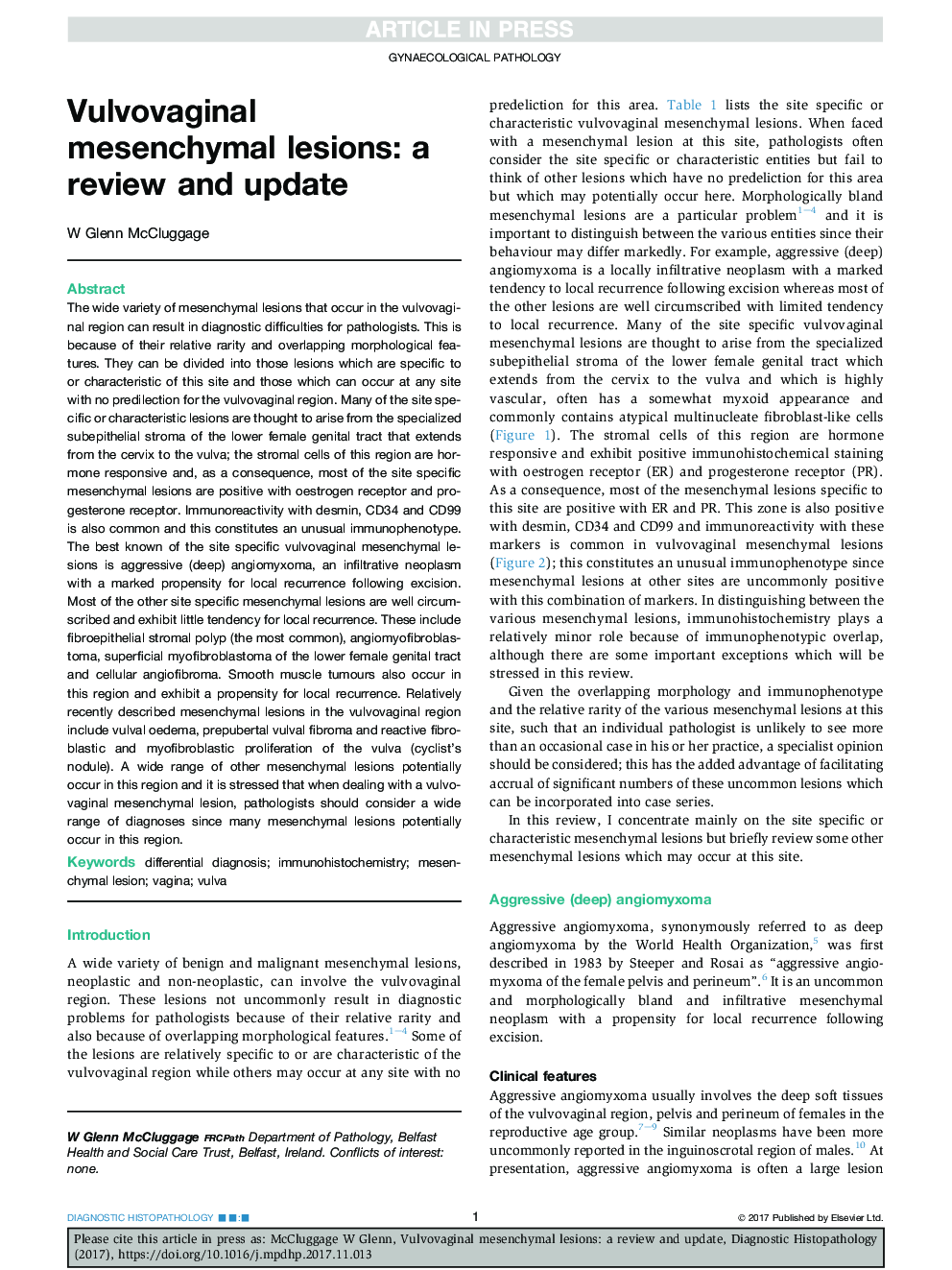 Vulvovaginal mesenchymal lesions: a review and update