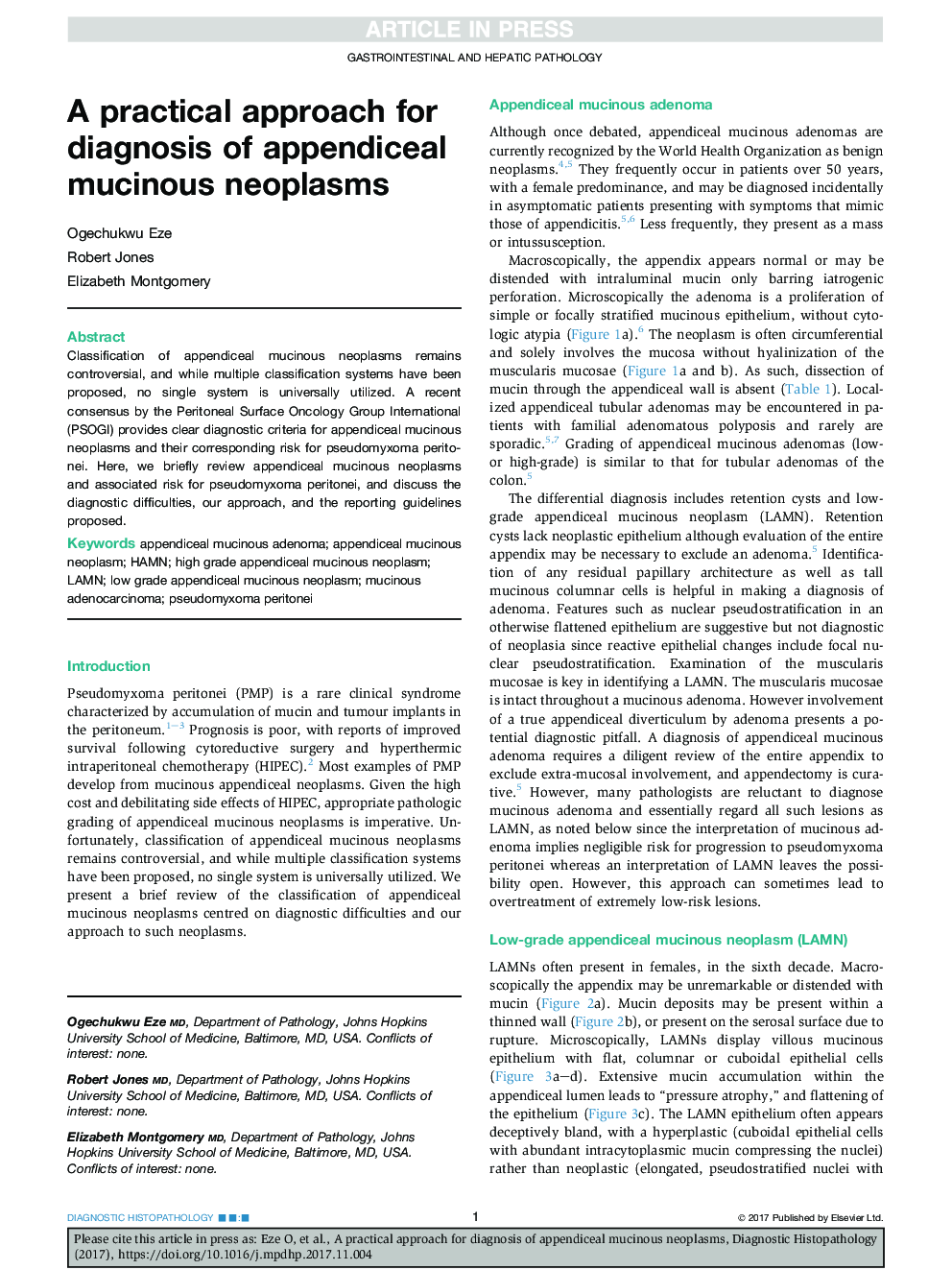 A practical approach for diagnosis of appendiceal mucinous neoplasms