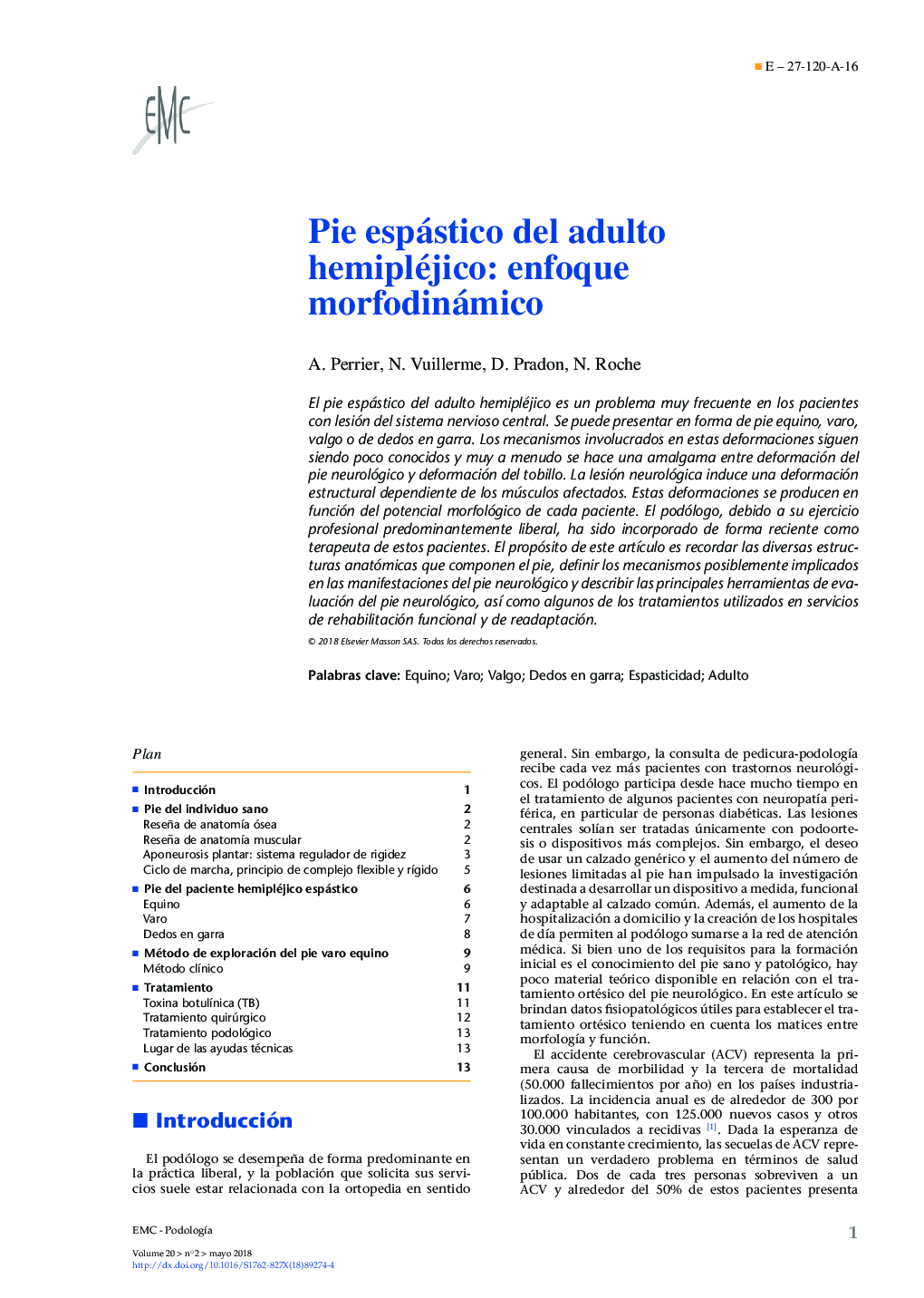 Pie espástico del adulto hemipléjico: enfoque morfodinámico