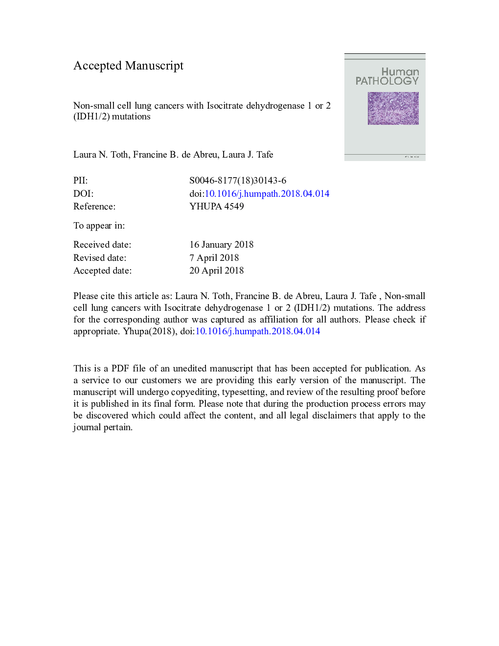 Non-small cell lung cancers with isocitrate dehydrogenase 1 or 2 (IDH1/2) mutations