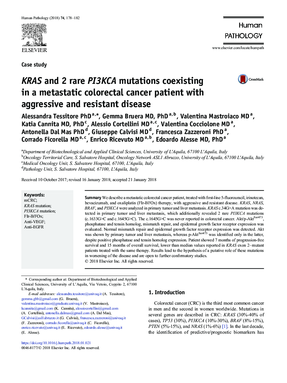 KRAS and 2 rare PI3KCA mutations coexisting in a metastatic colorectal cancer patient with aggressive and resistant disease