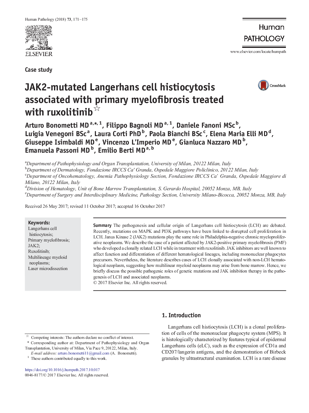 JAK2-mutated Langerhans cell histiocytosis associated with primary myelofibrosis treated with ruxolitinib