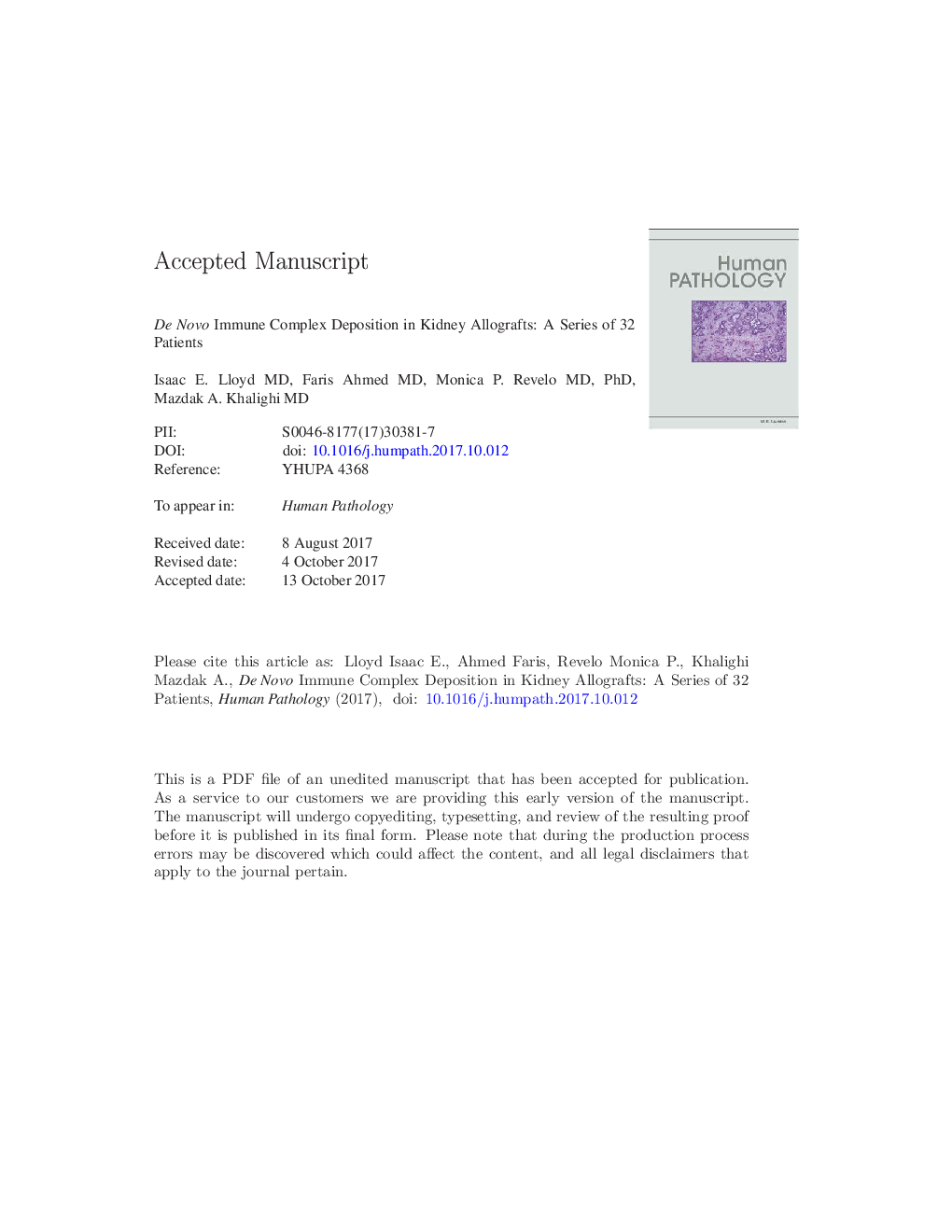 De novo immune complex deposition in kidney allografts: a series of 32 patients