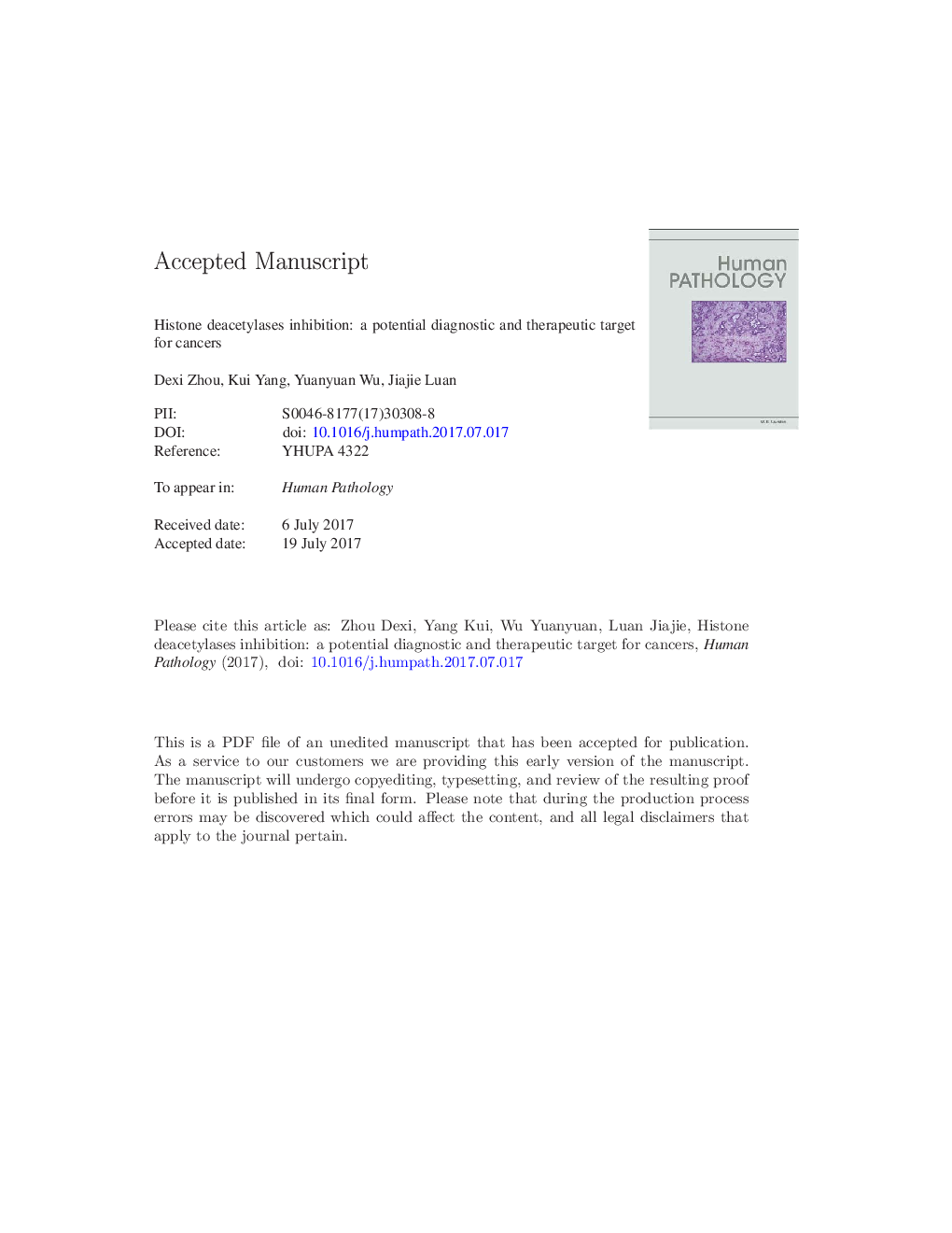 Histone deacetylases inhibition: a potential diagnostic and therapeutic target for cancers