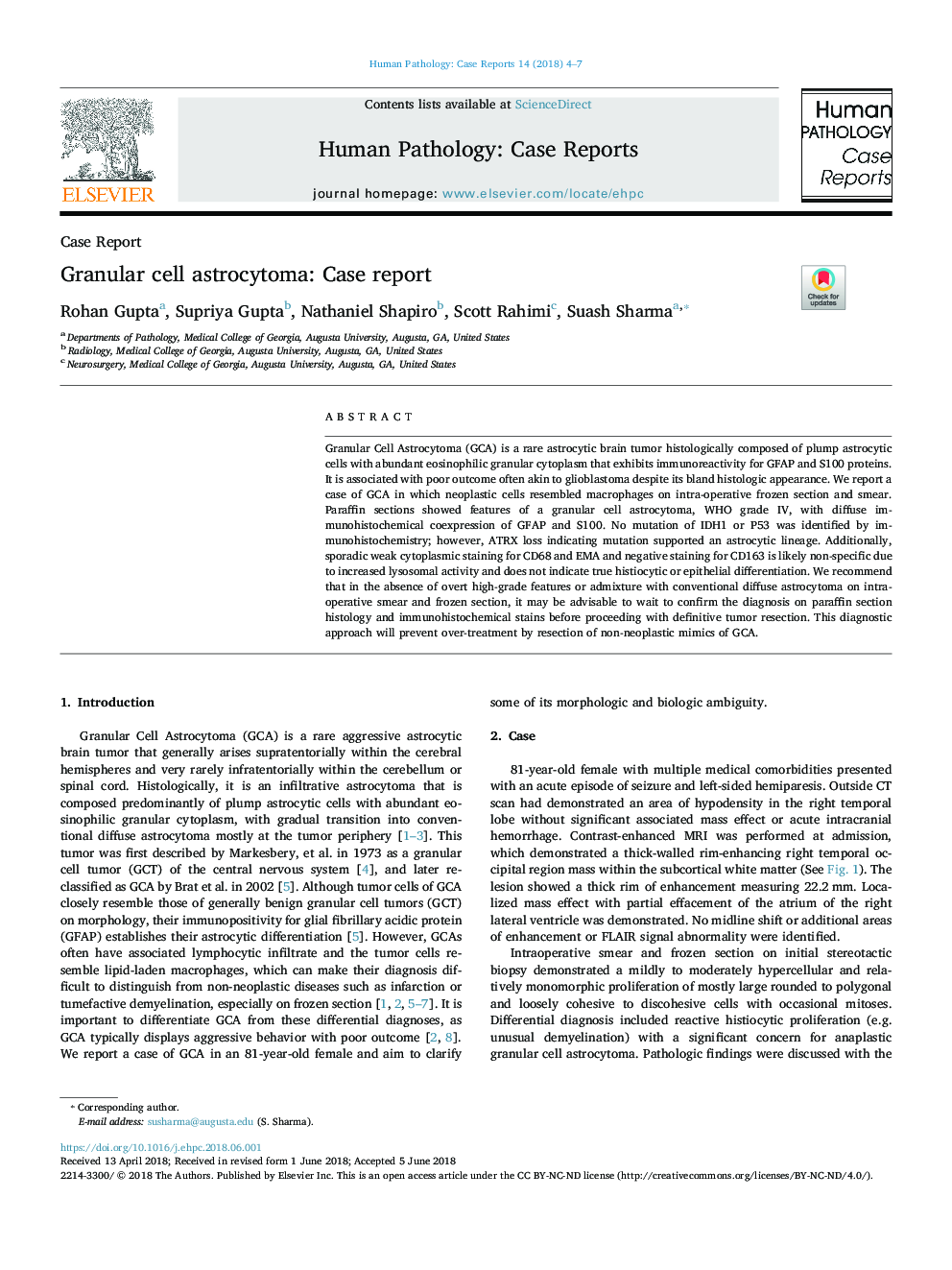 Granular cell astrocytoma: Case report