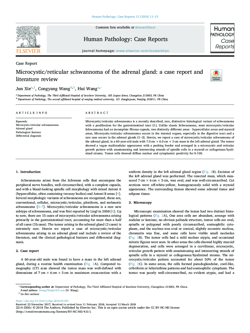 Microcystic/reticular schwannoma of the adrenal gland: a case report and literature review