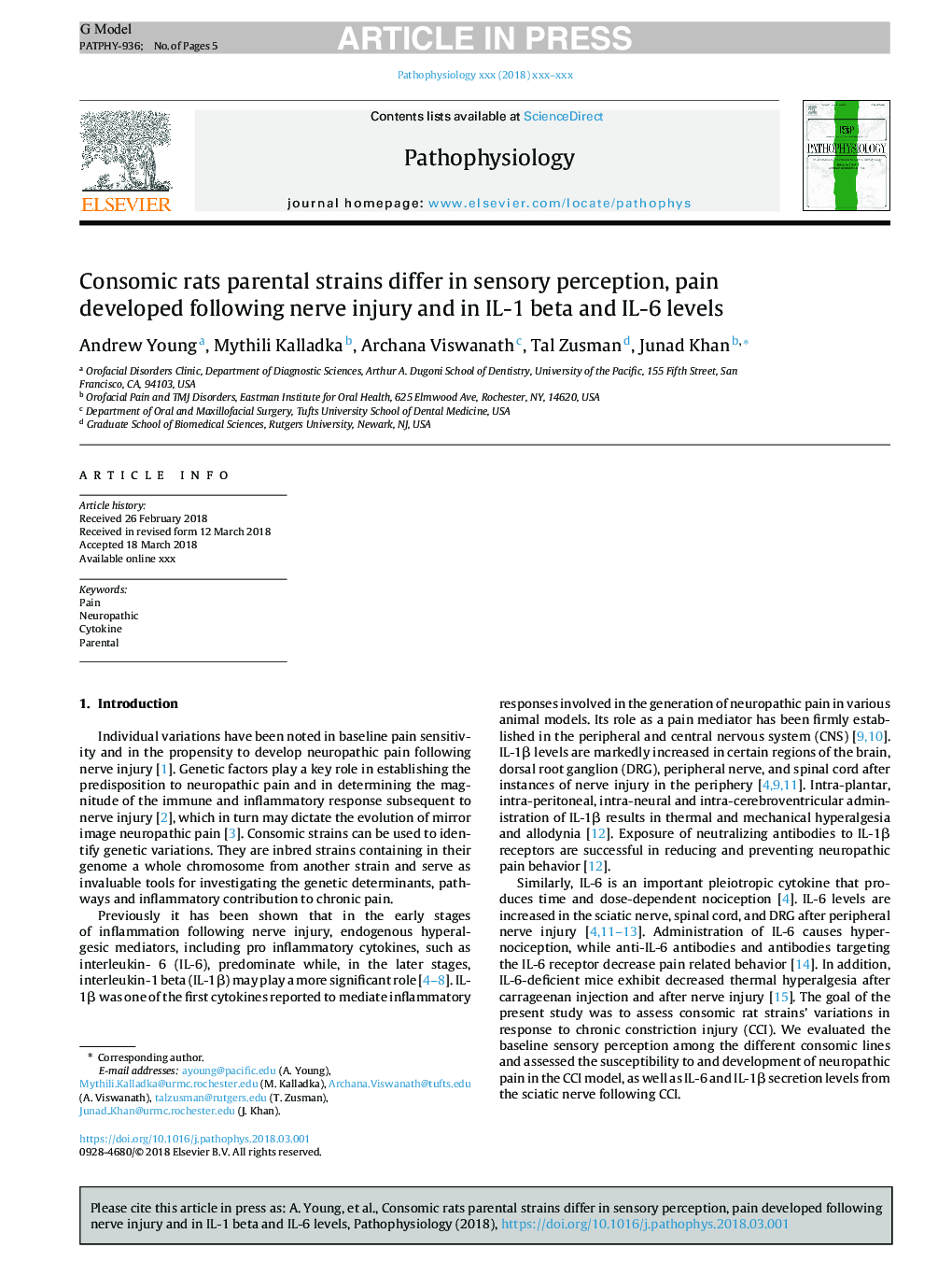 Consomic rats parental strains differ in sensory perception, pain developed following nerve injury and in IL-1 beta and IL-6 levels