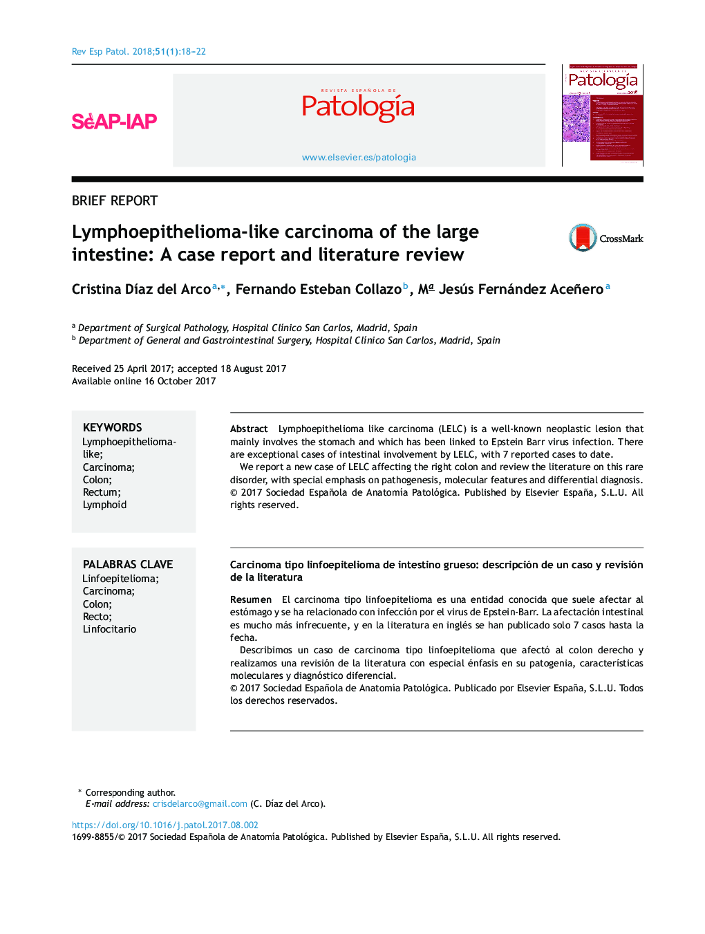 Lymphoepithelioma-like carcinoma of the large intestine: A case report and literature review