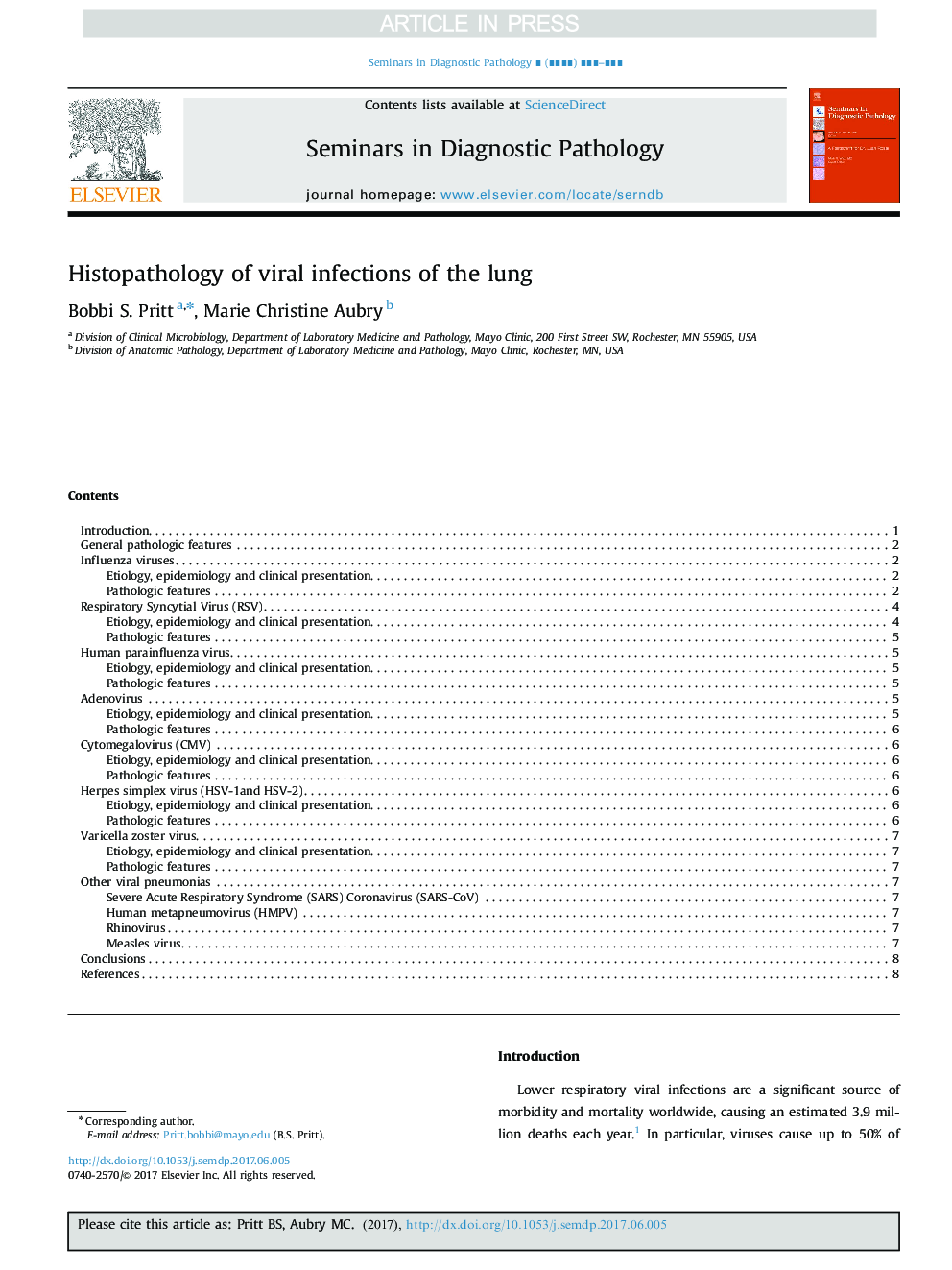 Histopathology of viral infections of the lung