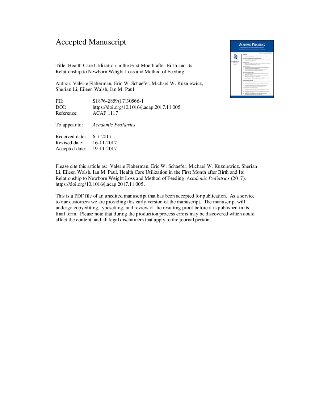 Health Care Utilization in the First Month After Birth and Its Relationship to Newborn Weight Loss and Method of Feeding