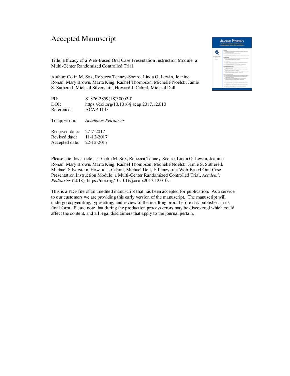 Efficacy of a Web-Based Oral Case Presentation Instruction Module: Multicenter Randomized Controlled Trial