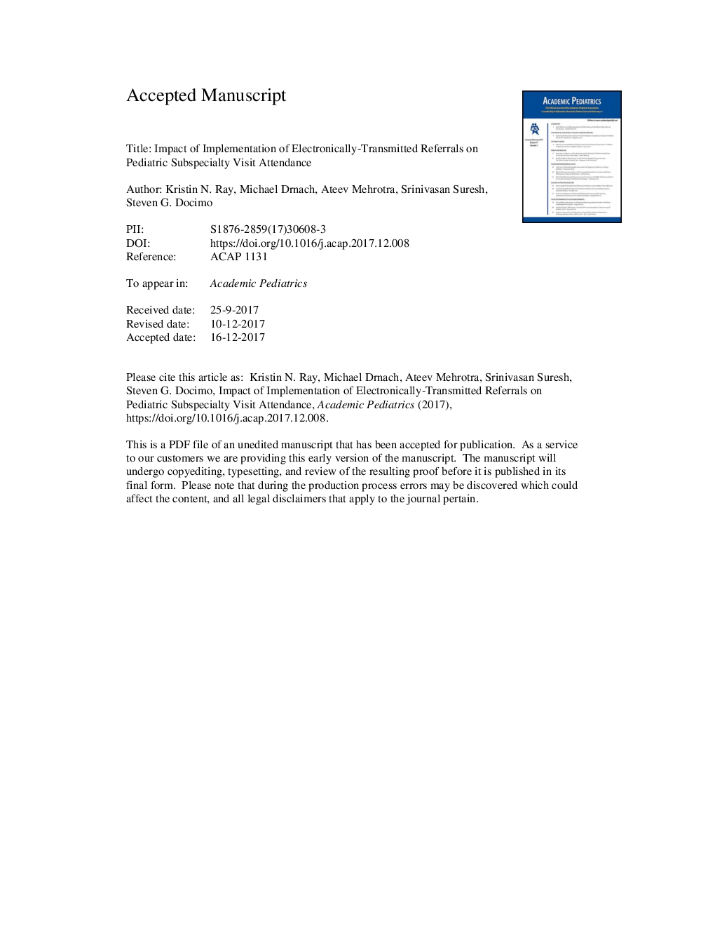 Impact of Implementation of Electronically Transmitted Referrals on Pediatric Subspecialty Visit Attendance