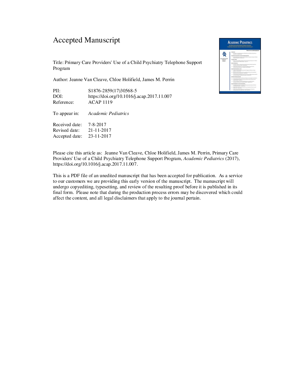 Primary Care Providers' Use of a Child Psychiatry Telephone Support Program