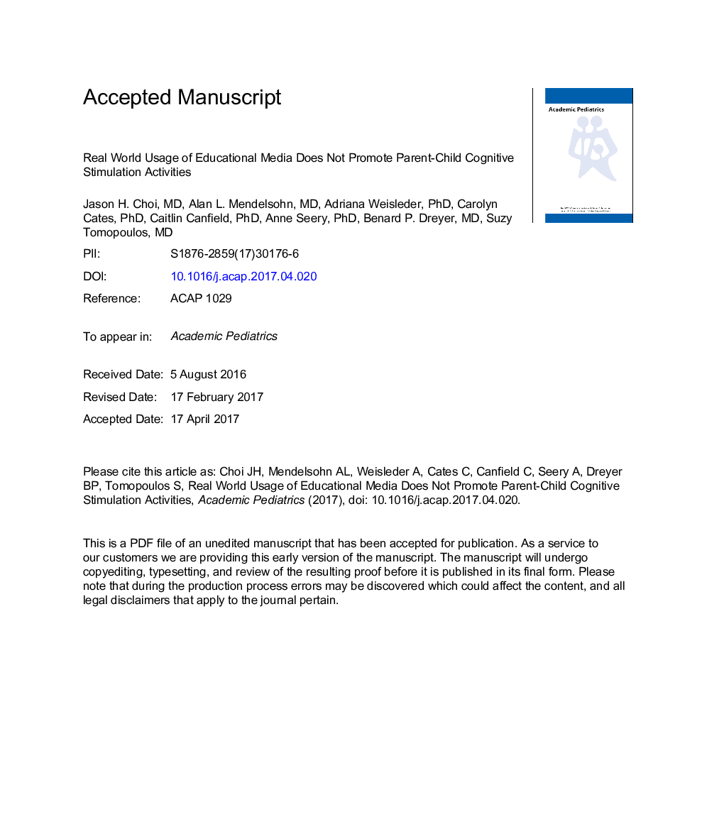 Real-World Usage of Educational Media Does Not Promote Parent-Child Cognitive Stimulation Activities