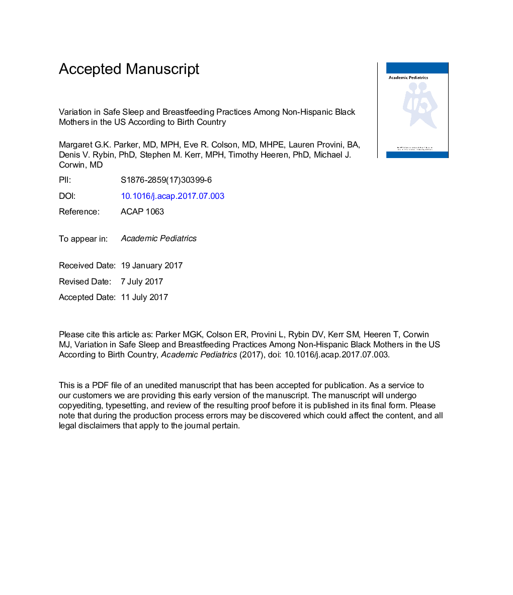 Variation in Safe Sleep and Breastfeeding Practices Among Non-Hispanic Black Mothers in the United States According to Birth Country