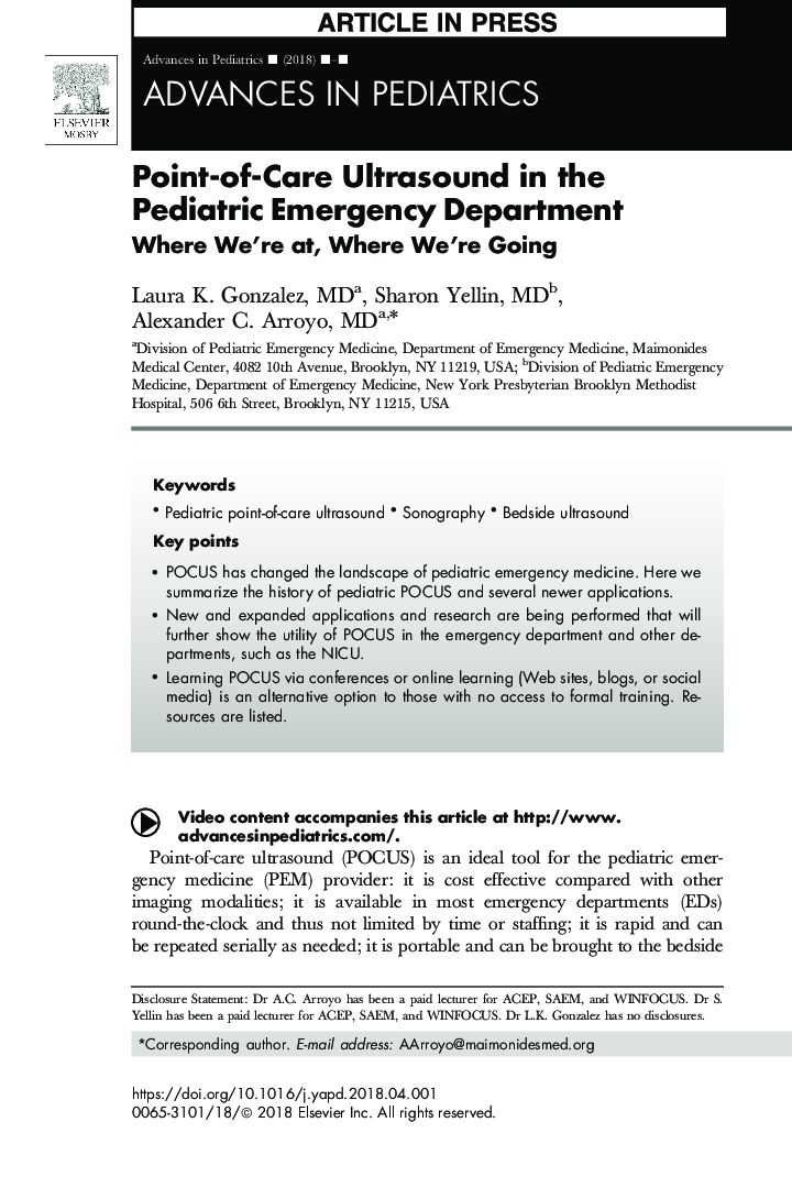 Point-of-Care Ultrasound in the Pediatric Emergency Department