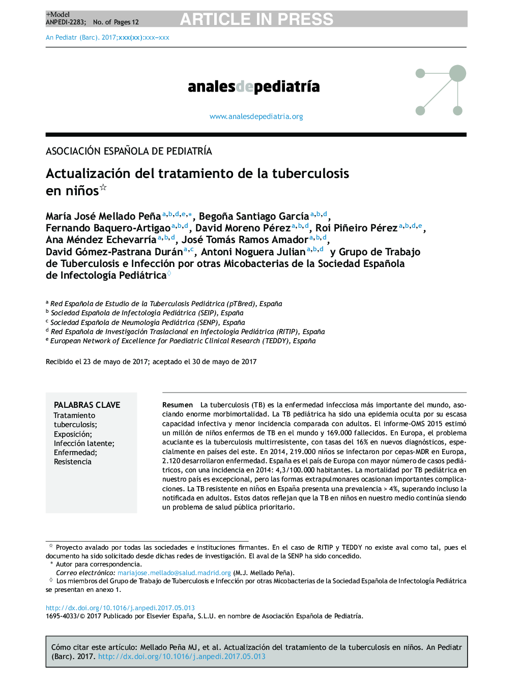 Actualización del tratamiento de la tuberculosis en niños