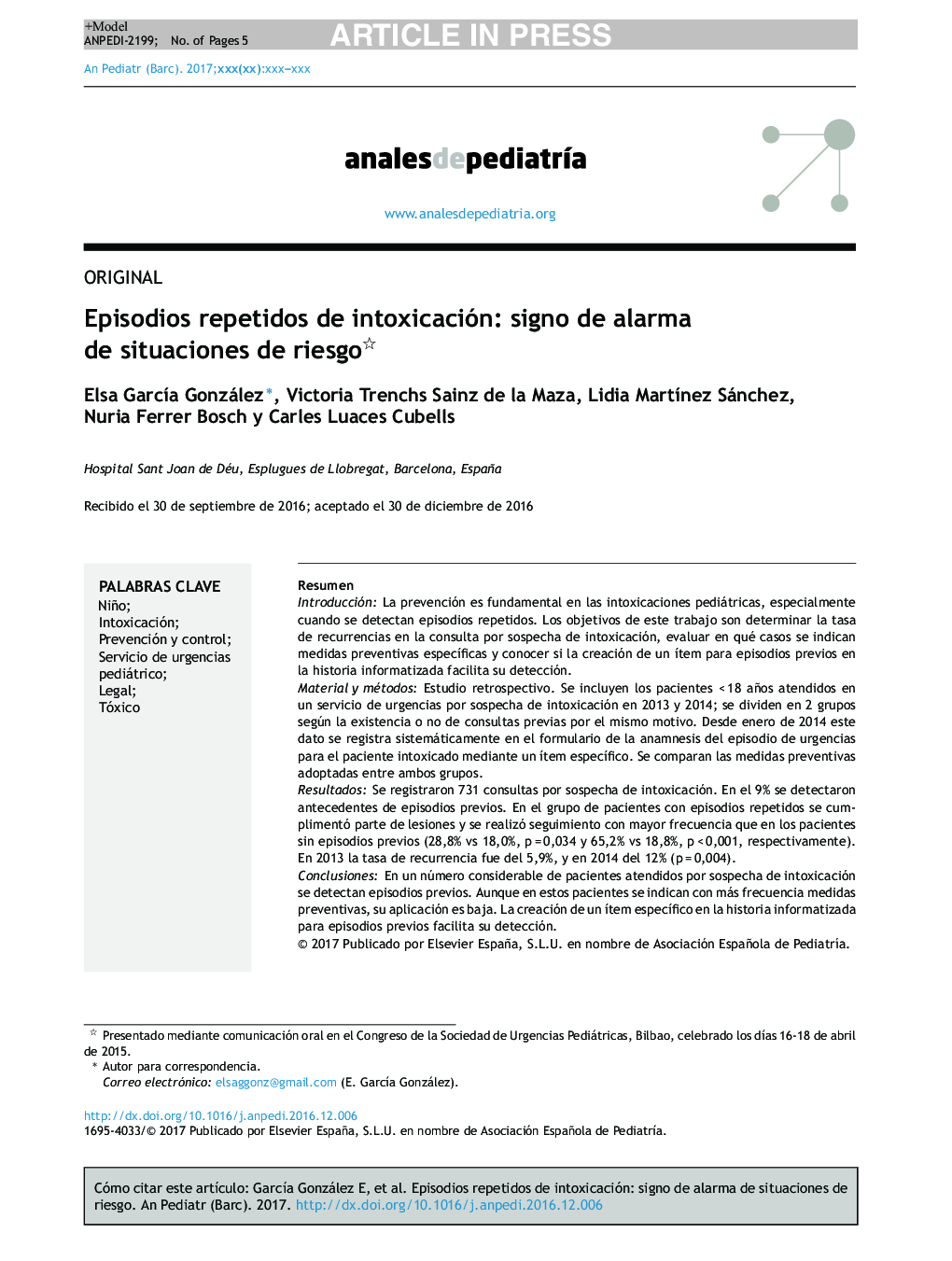 Episodios repetidos de intoxicación: signo de alarma de situaciones de riesgo