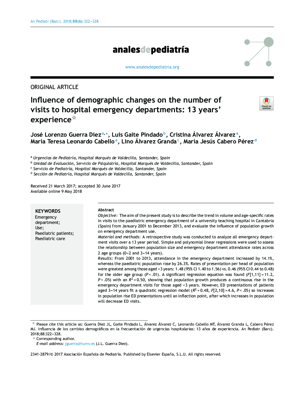 Influence of demographic changes on the number of visits to hospital emergency departments: 13 years' experience
