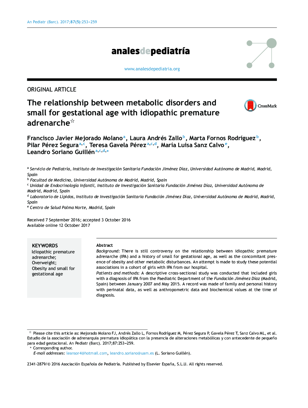 The relationship between metabolic disorders and small for gestational age with idiopathic premature adrenarche