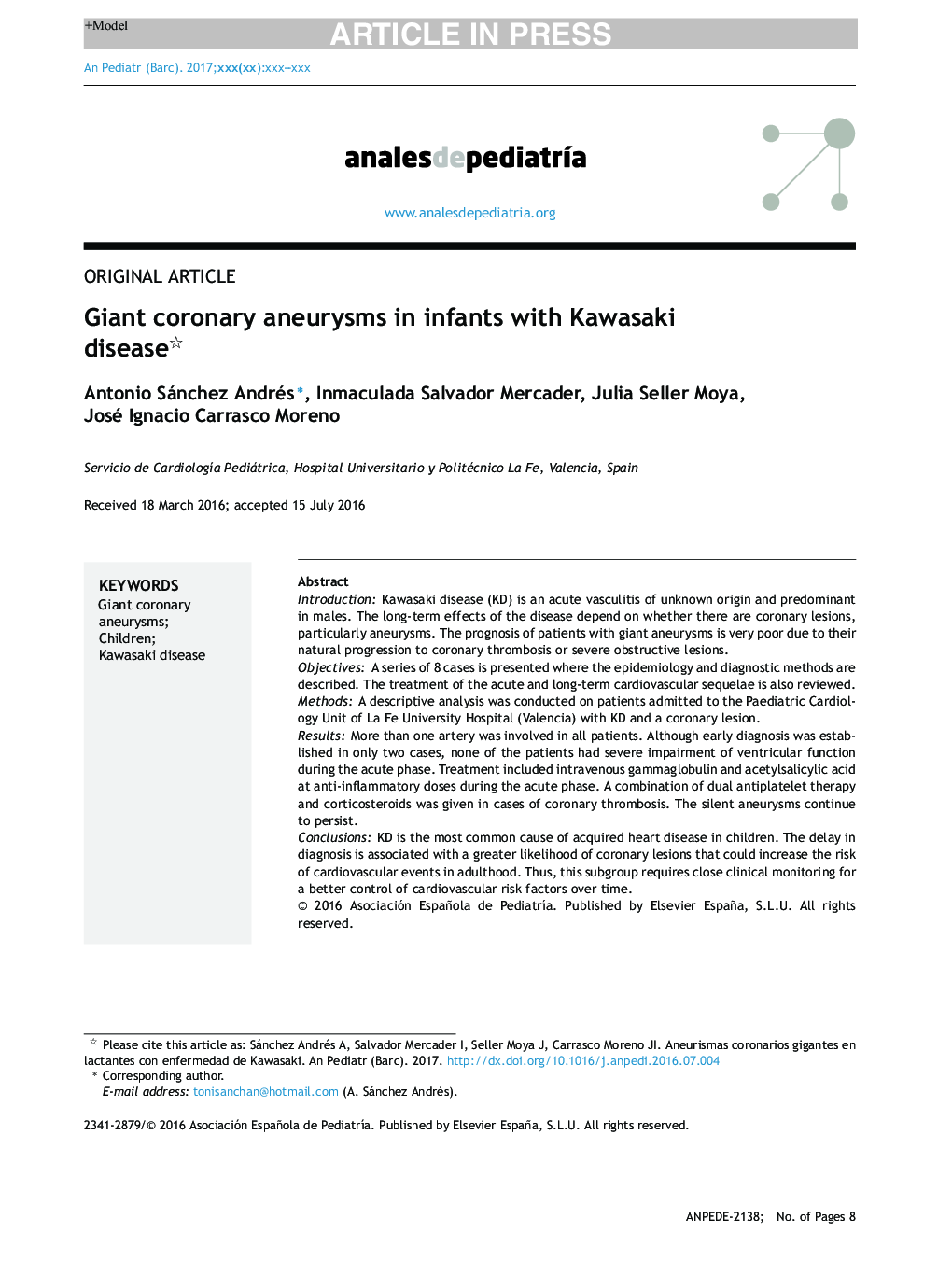 Giant coronary aneurysms in infants with Kawasaki disease