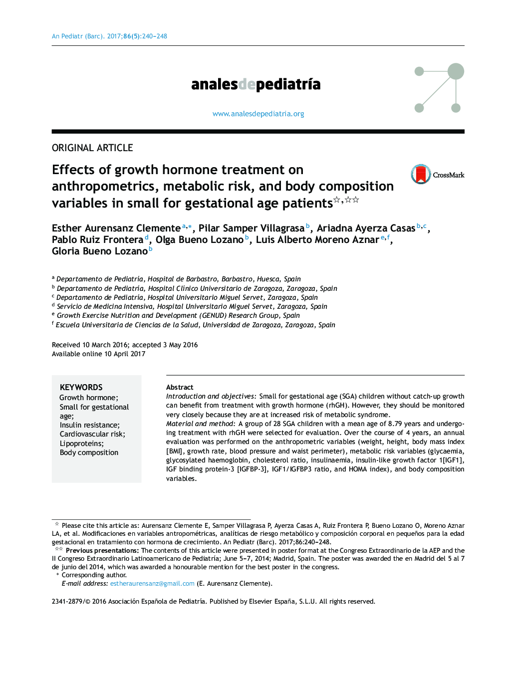 Effects of growth hormone treatment on anthropometrics, metabolic risk, and body composition variables in small for gestational age patients