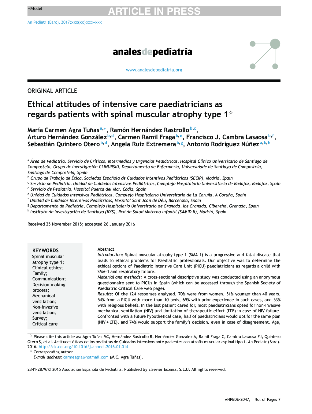 Ethical attitudes of intensive care paediatricians as regards patients with spinal muscular atrophy type 1