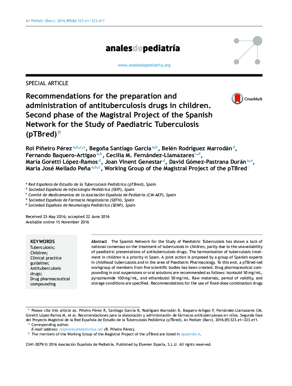 Recommendations for the preparation and administration of antituberculosis drugs in children. Second phase of the Magistral Project of the Spanish Network for the Study of Paediatric Tuberculosis (pTBred)